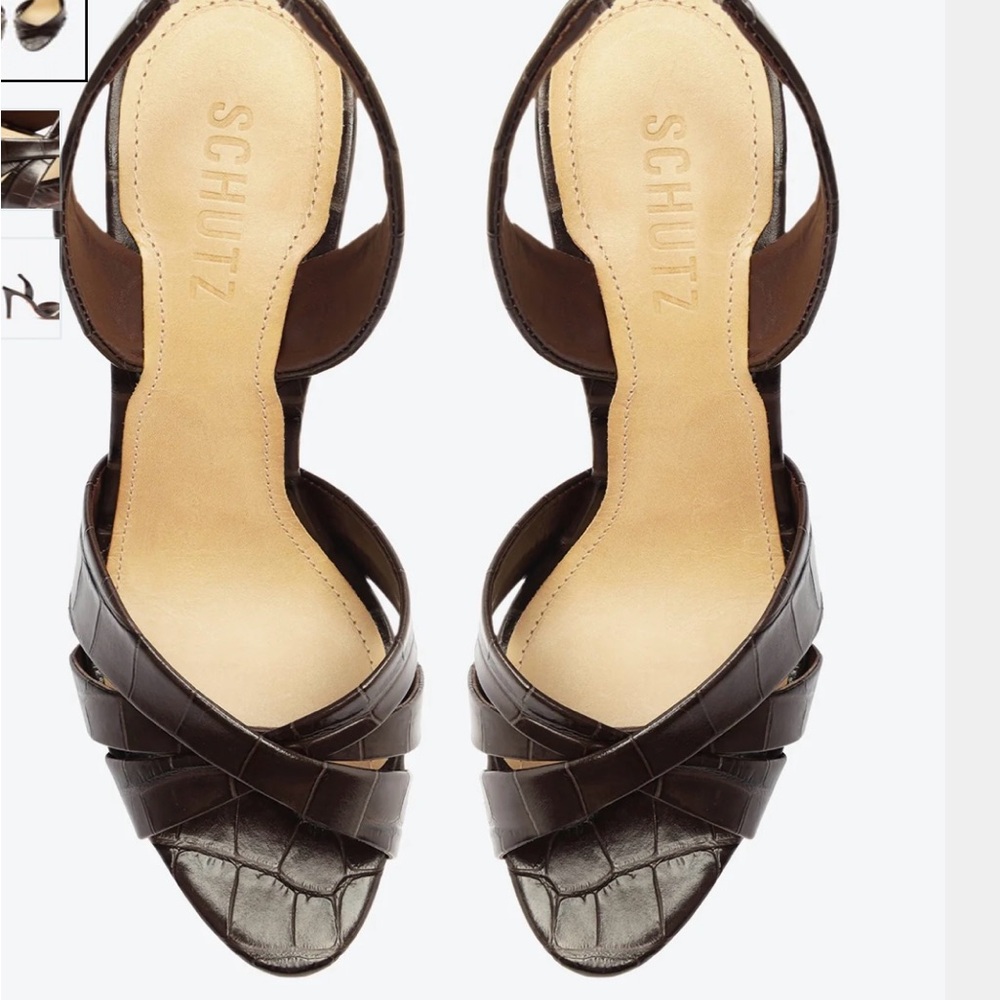 SCHUTZ Brown Crocodile Textured Sandals